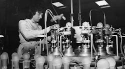A light bulb being made at Aquarest Electrical Ltd of Swindon, UK, in 1964. We&apos;ve come a long way, indeed.