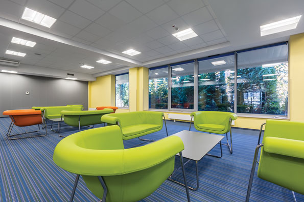 TLEDs in an office lobby setting