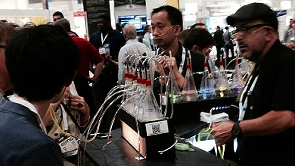 The JunoSchneider booth at Lightfair International 2014 a got a lift from the oxygen bar they offered attendees