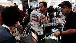 The JunoSchneider booth at Lightfair International 2014 a got a lift from the oxygen bar they offered attendees The JunoSchneider booth at Lightfair International 2014 a got a lift from the oxygen bar they offered attendees