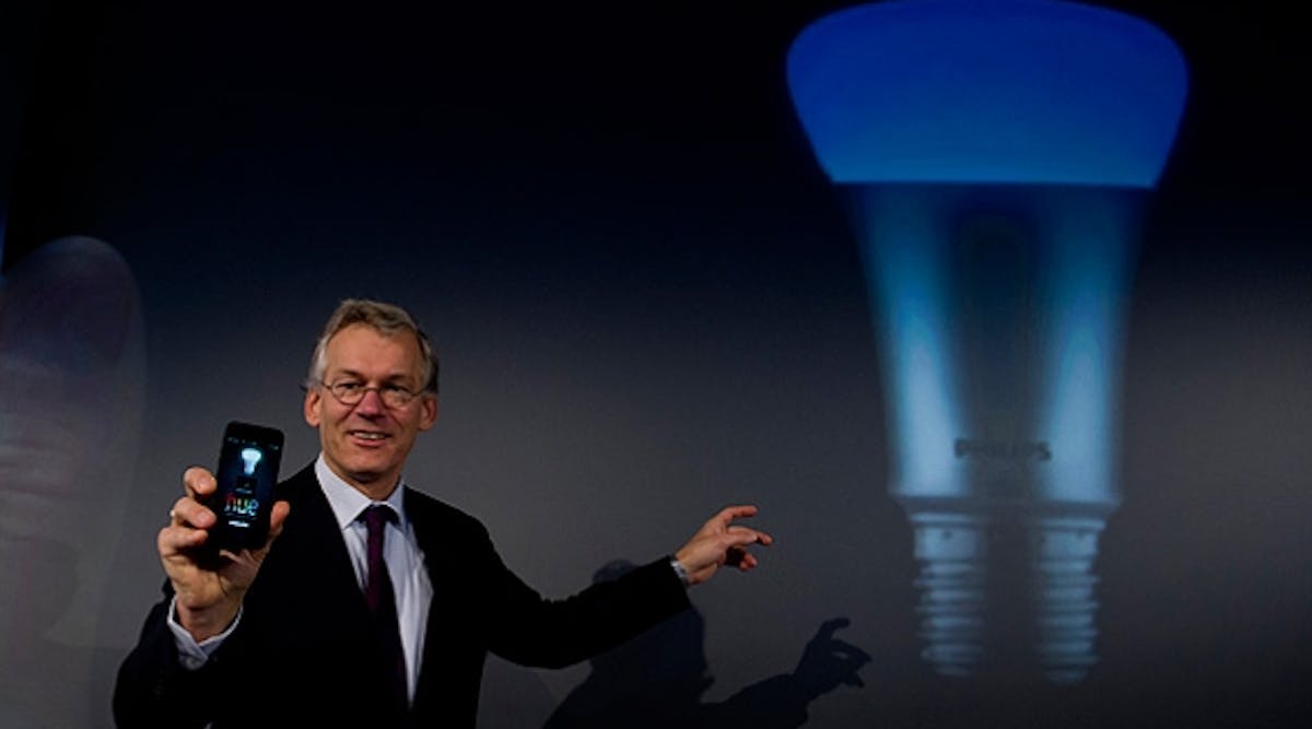 Royal Philips CEO Frans van Houten introducing the Hue smartphone-controllable lighting system in 2012