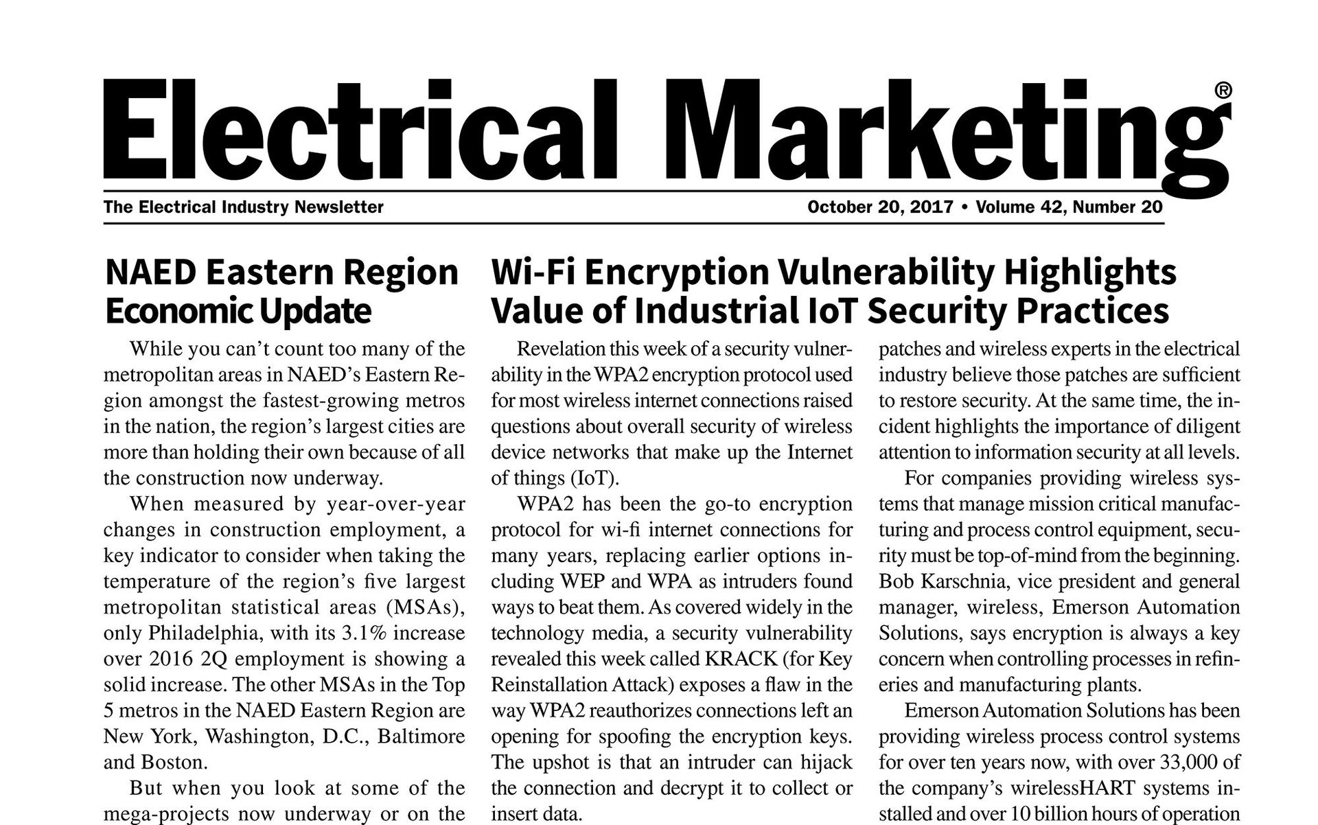 Electrical Marketing Oct 20, 2017 Front Page