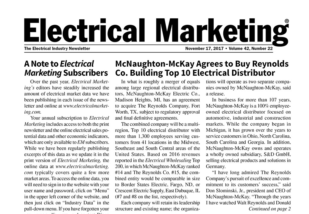 Front page Electrical Marketing Nov 17, 2017