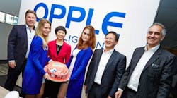 China&apos;s &apos;Queen of Lighting,&apos; Opple&rsquo;s CEO Ma Xuihui (third from left), gets ready to enjoy some cake with employees at the company&rsquo;s new European headquarters in Eindhoven, Netherlands. If that city sounds familiar, it&rsquo;s because Philips has a major facility there.