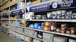 Lowe's lighting aisle with GE branding