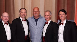 In attendance at the NAED dessert reception was (l-r) Jeff Seagle, president of Robroy Enclosures; Steve Voelzke, president of Robroy Industries Raceway Division; special guest Cal Ripken, Jr.; Rob McIlroy, CEO of Robroy Industries; and Jeff Mcllroy, chairman of the board of Robroy Industries.