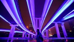 LED lighting under a highway overpass in Shanghai LED lighting under a highway overpass in Shanghai