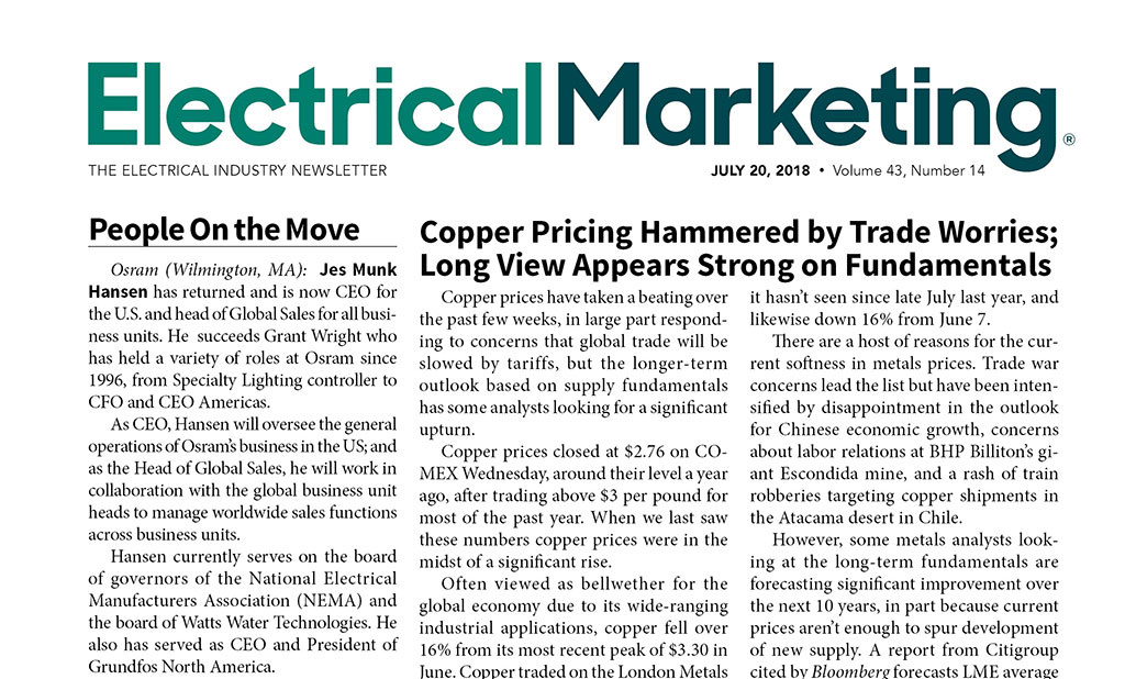 Electrical Marketing July 20 2018 front page top