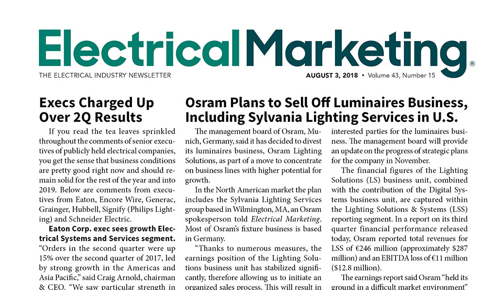 August 3, 2018, Electrical Marketing front top