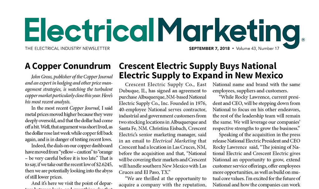 September 7, 2018 - Electrical Marketing front page