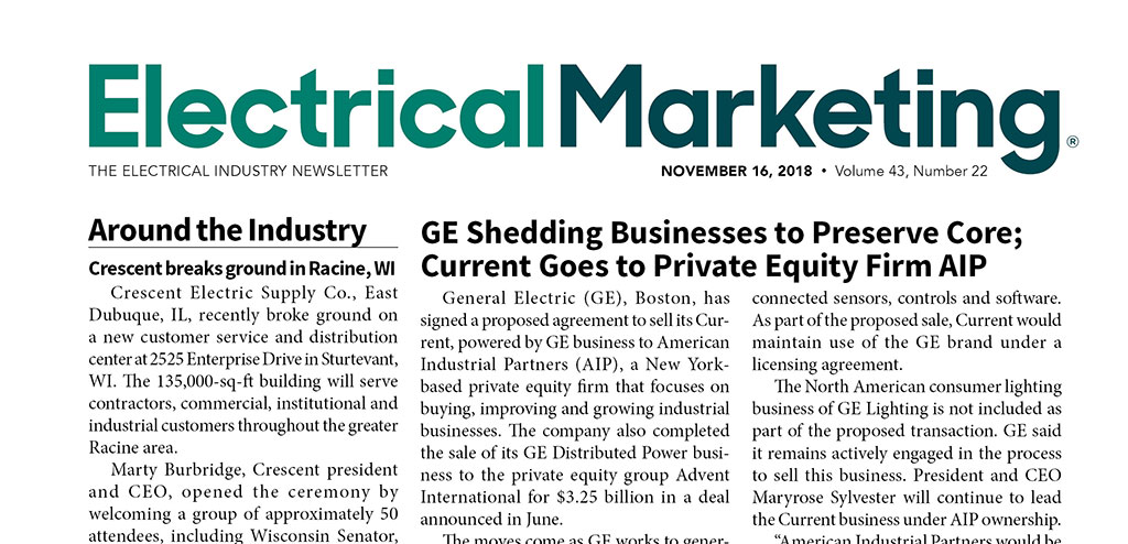 Nov 16 2018 Electrical Marketing Newsletter front