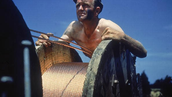 A worker laying cable for Fort Knox June 1942Alfred T PalmerHulton ArchiveGetty Images