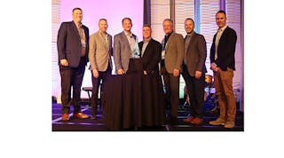 Winners of the 2021 NEMMY Partnership of the Year Award: Kris Haslam &amp; the Lyle W. Williams Co. and Greg Janes and the Legrand team.