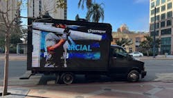 Sonepar's mobile ad truck drove the streets of San Diego at NECA to get the word out on the company's servieces and products. Sonepar's mobile ad truck drove the streets of San Diego at NECA to get the word out on the company's servieces and products.